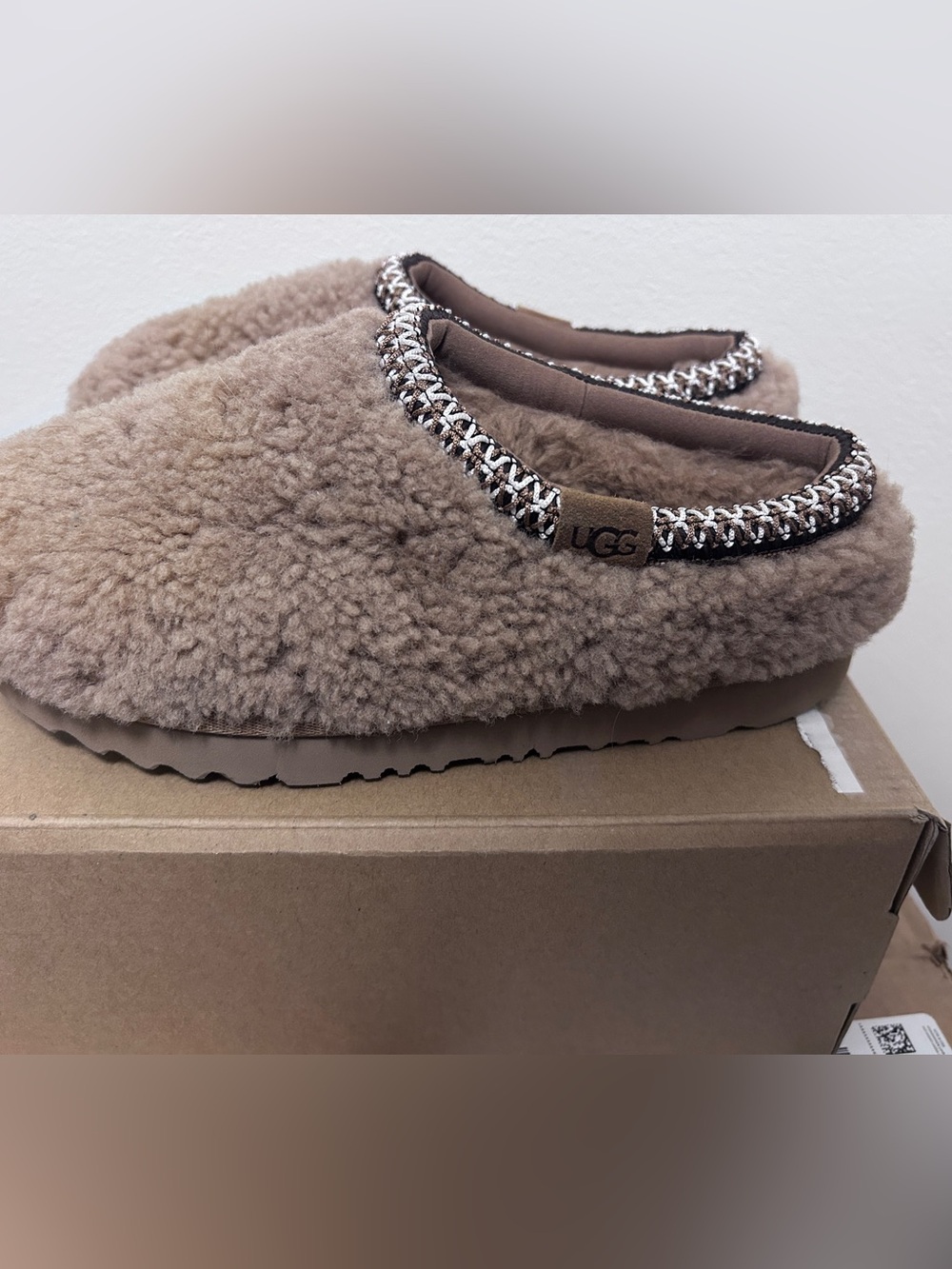 UGG Women's Fuzzy Shearling Slip-On Slippers in Chestnut Brown